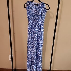 Zesica Blue Floral Smocked Dress